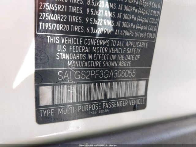 2016 LAND ROVER RANGE ROVER SALGS2PF3GA306055 Photo 8