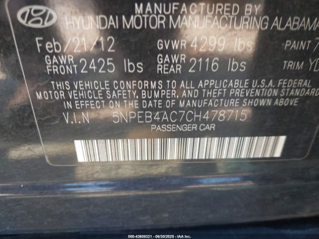 2012 HYUNDAI SONATA 5NPEB4AC7CH478715 Photo 8