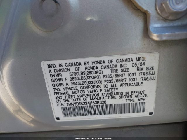 2004 ACURA MDX 2HNYD18224H538326 Photo 8