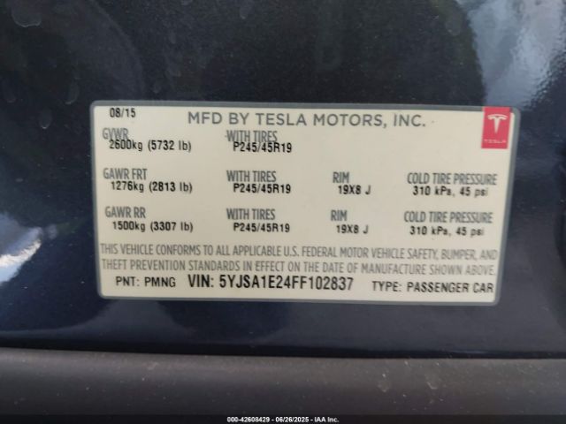 2015 TESLA MODEL S 5YJSA1E24FF102837 Photo 8