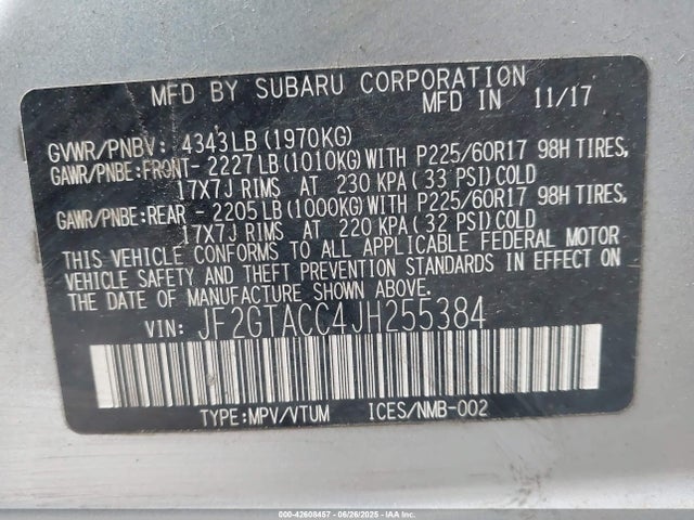JF2GTACC4JH255384 Subaru naturally aspirated