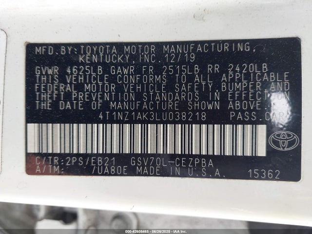 4T1NZ1AK3LU038218 Toyota 2gr-fks