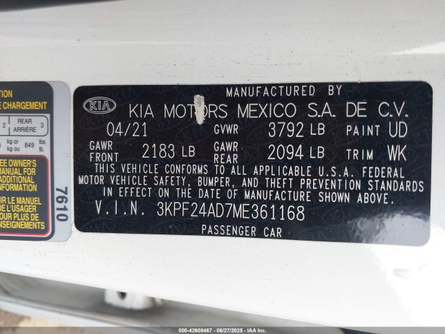3KPF24AD7ME361168 KIA mpi nu