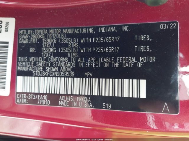 2022 TOYOTA SIENNA 5TDJSKFCXNS059539 Photo 8