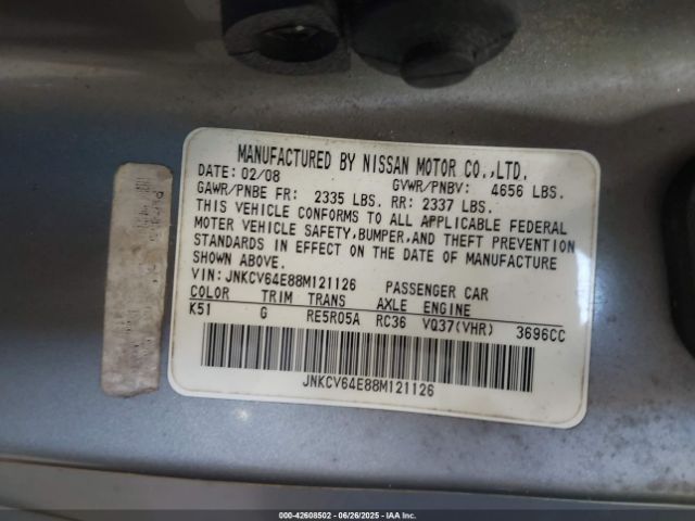 2008 INFINITI G37 JNKCV64E88M121126 Photo 8