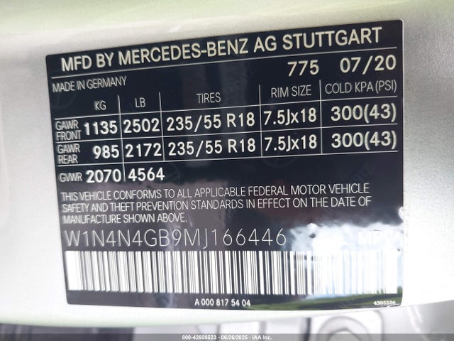 W1N4N4GB9MJ166446 Mercedes-Benz m260