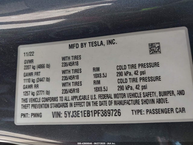 2023 TESLA MODEL 3 5YJ3E1EB1PF389726 Photo 8