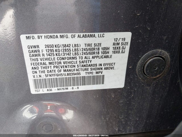 5FNYF6H51LB039495 Honda j35y6