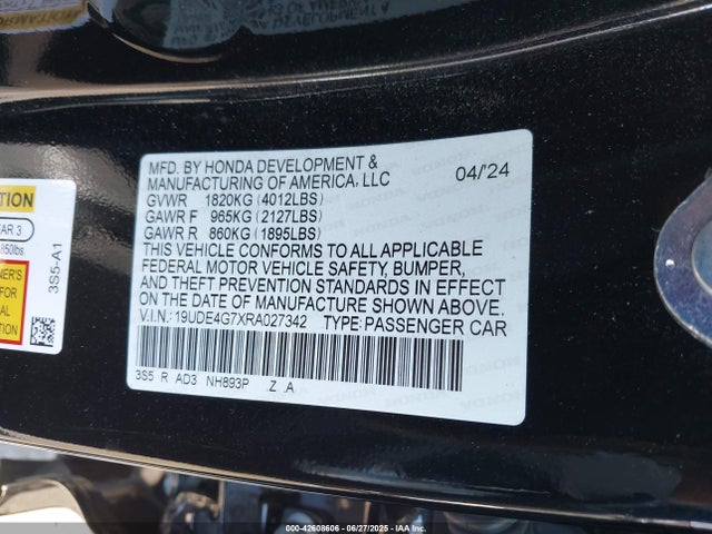 19UDE4G7XRA027342 Acura l15ca