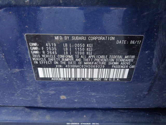 4S3BNAC62H3069329 Subaru u5