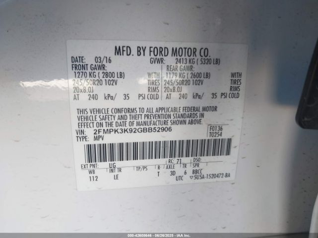 2016 FORD EDGE 2FMPK3K92GBB52906 Photo 8