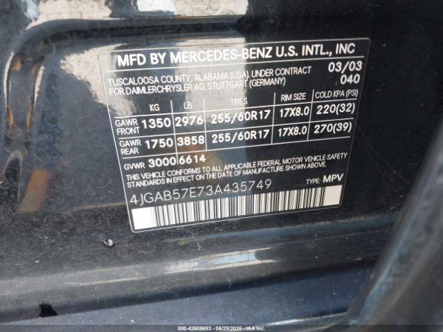 2003 MERCEDES-BENZ ML 350 4JGAB57E73A435749 Photo 8