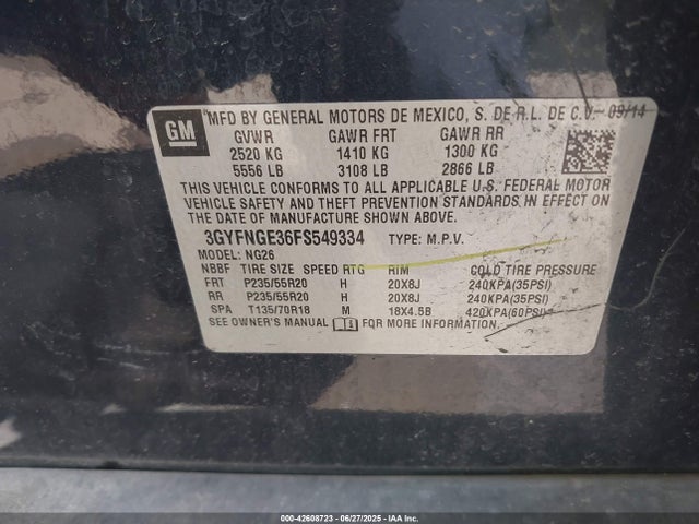 2015 CADILLAC SRX 3GYFNGE36FS549334 Photo 8