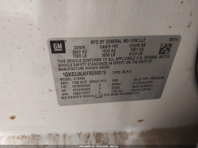 1GKS2JKJ6FR288579 GMC l86 - vvt, afm, e85 max, aluminum