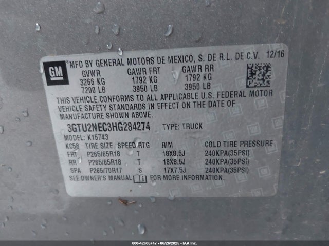 3GTU2NEC3HG284274 GMC l83 -spark ignited direct injection, variable valve timing, afm, e85 max, alum
