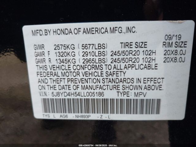 2020 ACURA MDX 5J8YD4H54LL005186 Photo 8