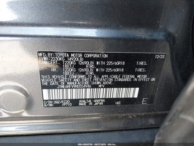 JTME6RFV9RD554946 Toyota a25a-fxs