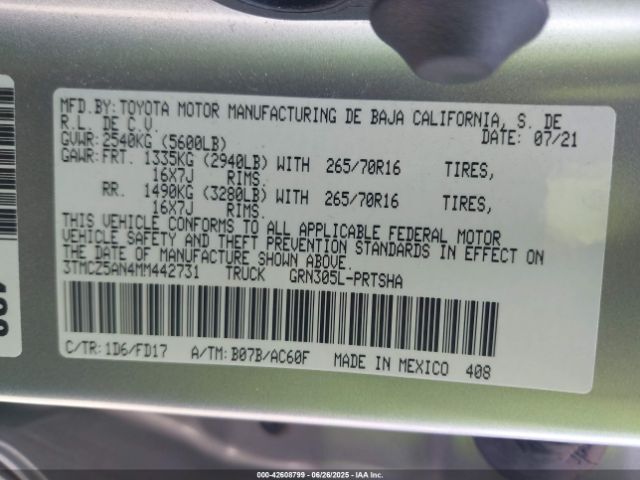 2021 TOYOTA TACOMA 3TMCZ5AN4MM442731 Photo 8