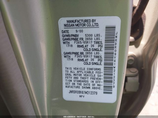 2001 INFINITI QX4 JNRDR09Y41W212379 Photo 8