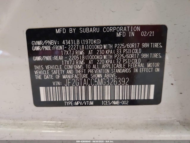 JF2GTACC5MG326392 Subaru na