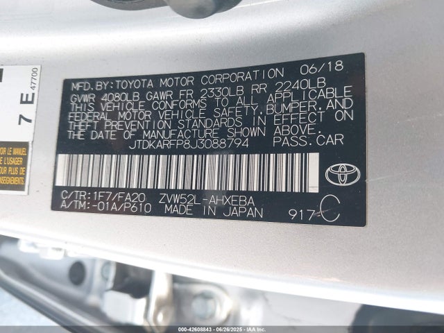 JTDKARFP8J3088794 Toyota Prius Prime Plus