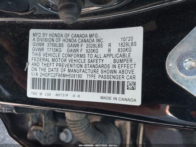 Honda k20c2 2021 2HGFC2F86MH508180 Image 9