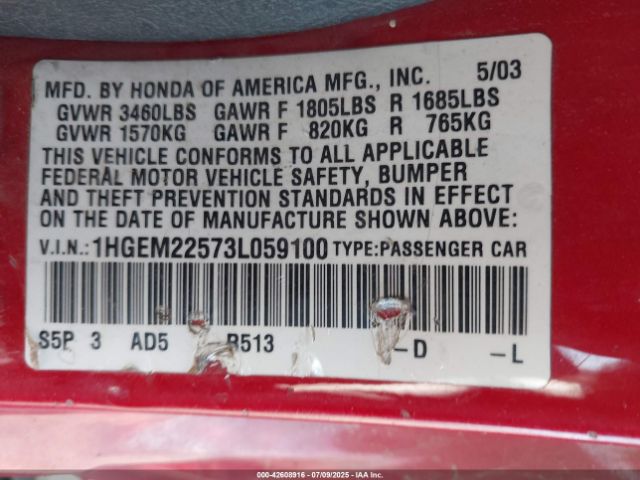 2003 HONDA CIVIC 1HGEM22573L059100 Photo 8