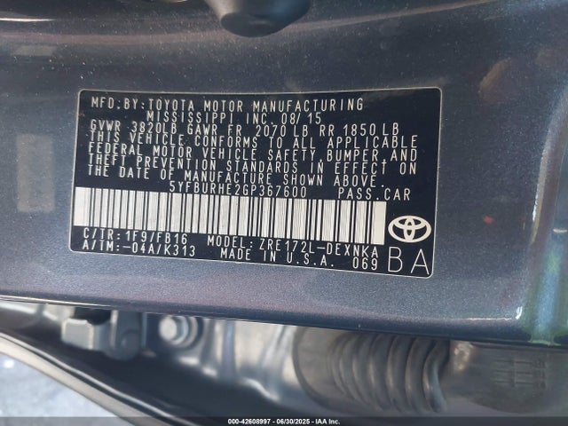Toyota 2zr-fe 2016 5YFBURHE2GP367600 Image 9