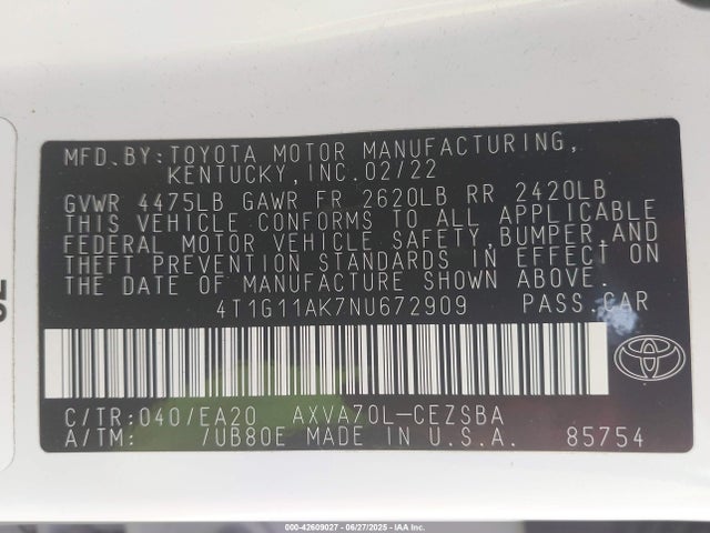 4T1G11AK7NU672909 Toyota a25a-fks
