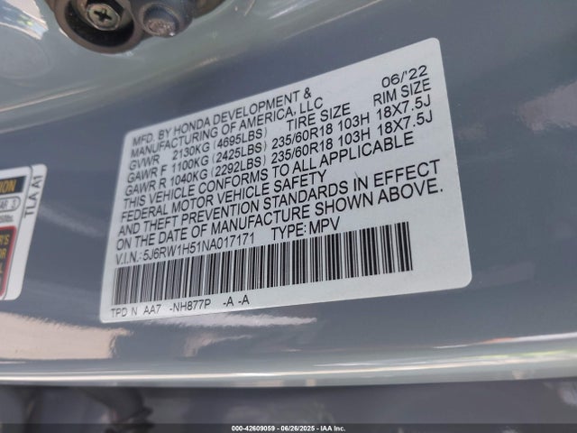 5J6RW1H51NA017171 Honda l15be