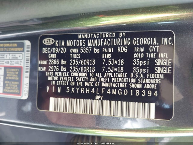 5XYRH4LF4MG018394 KIA t-gdi theta-iii