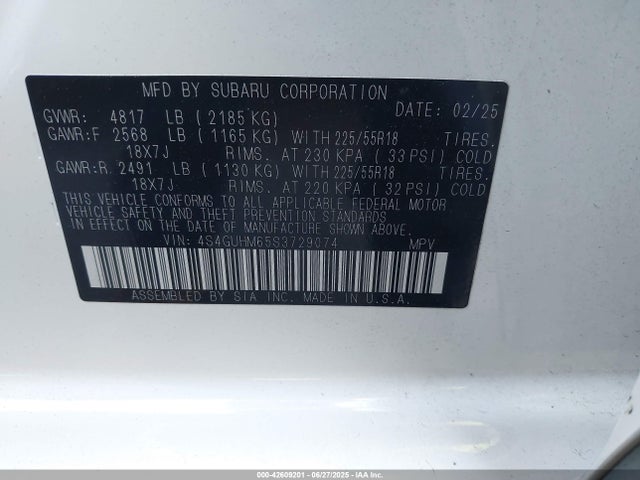 Subaru na 2025 4S4GUHM65S3729074 Image 9