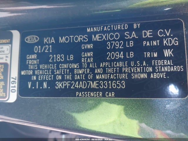 3KPF24AD7ME331653 KIA mpi nu