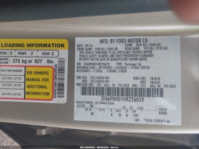 Ford Fusion 2017 3FA6P0HD1HR226059 Image 9