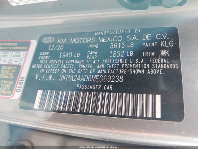 3KPA24AD6ME369238 KIA gamma ii