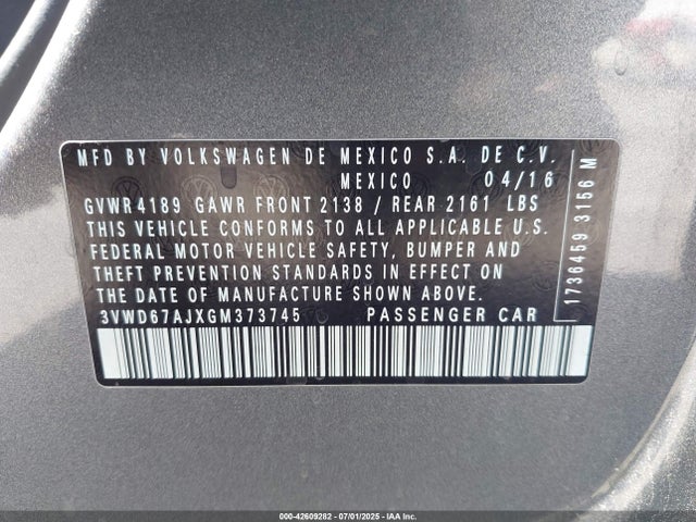 3VWD67AJXGM373745 Volkswagen 2016
