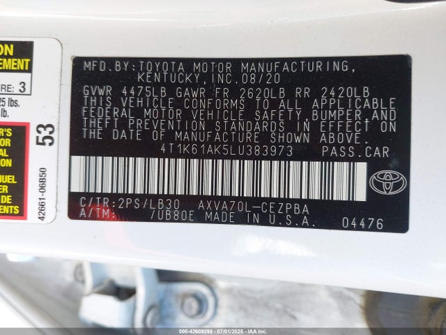 4T1K61AK5LU383973 Toyota a25a-fks