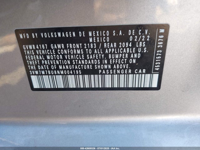 3VW7M7BU8NM004195 Volkswagen 1.5 tsi