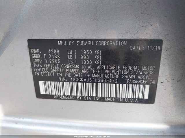 4S3GKAJ61K3609472 Subaru 2019