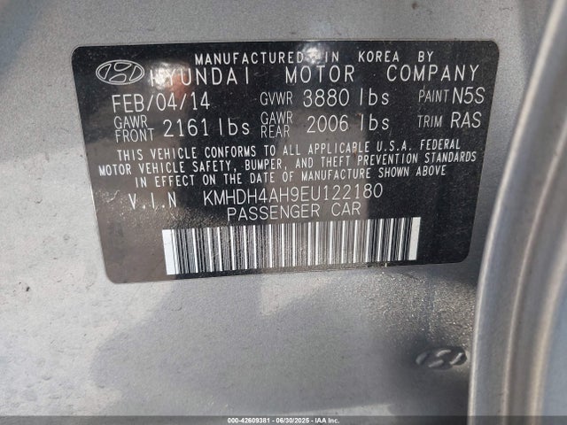 KMHDH4AH9EU122180 Hyundai dohc gdi nu