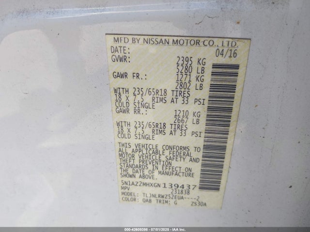 5N1AZ2MHXGN139437 Nissan Murano