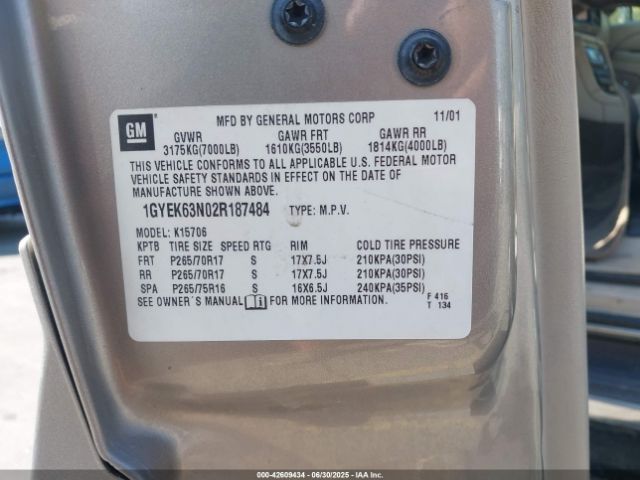 2002 CADILLAC ESCALADE 1GYEK63N02R187484 Photo 8