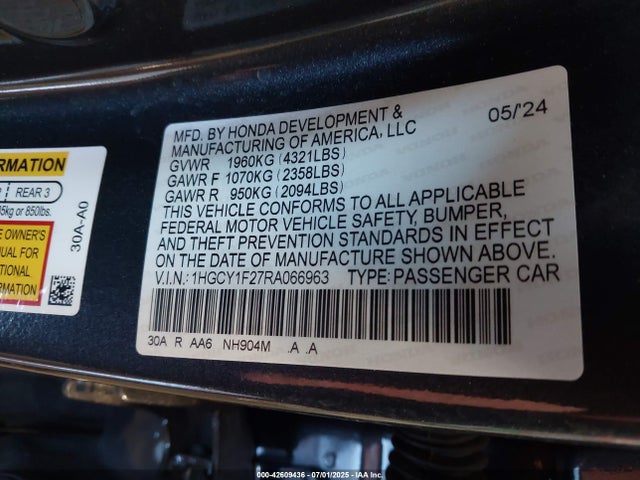 1HGCY1F27RA066963 Honda l15be