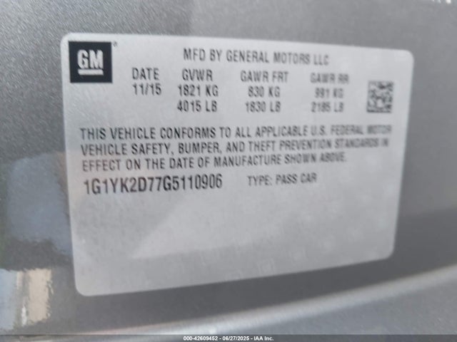 1G1YK2D77G5110906 Chevrolet lt1 - di, afm, vvt, ho, alum, gmna