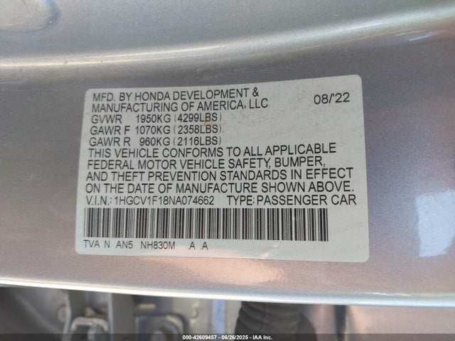 Honda l15be 2022 1HGCV1F18NA074662 Image 9