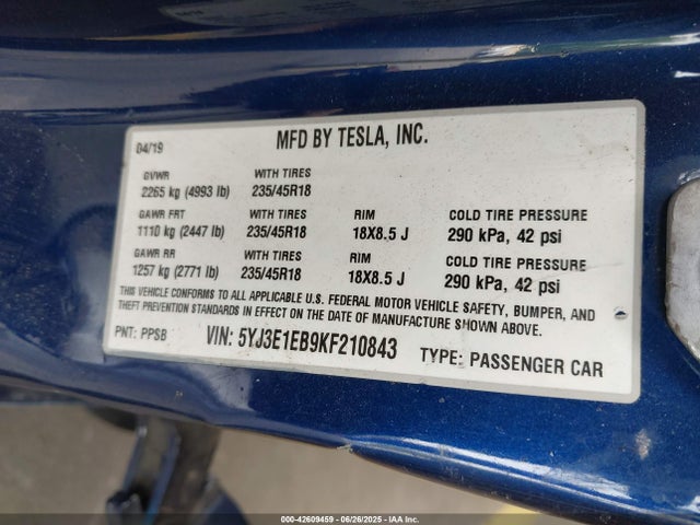 2019 TESLA MODEL 3 5YJ3E1EB9KF210843 Photo 8