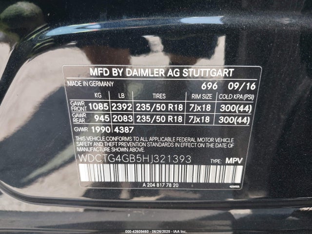 WDCTG4GB5HJ321393 Mercedes-Benz 270