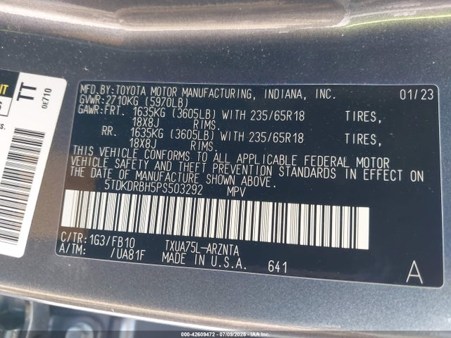 5TDKDRBH5PS503292 Toyota t24a-fts