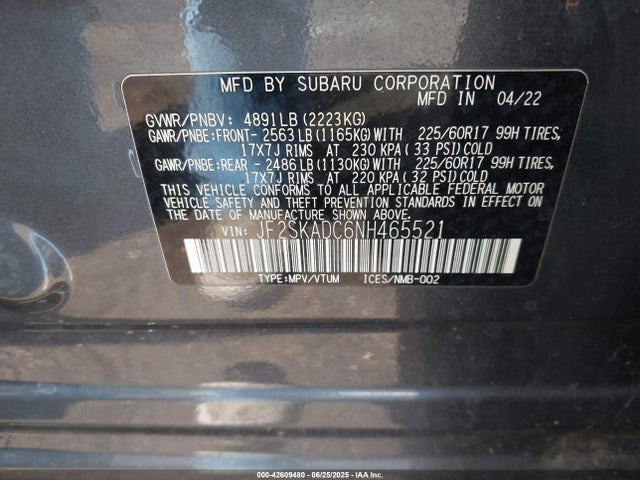 JF2SKADC6NH465521 Subaru na u5