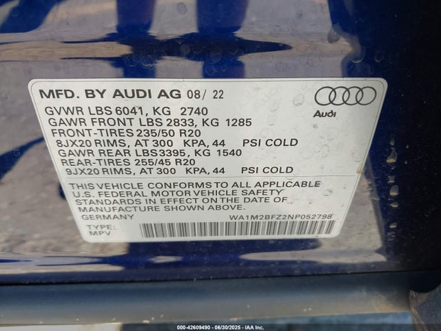 Audi 2022 2022 WA1M2BFZ2NP052798 Image 9